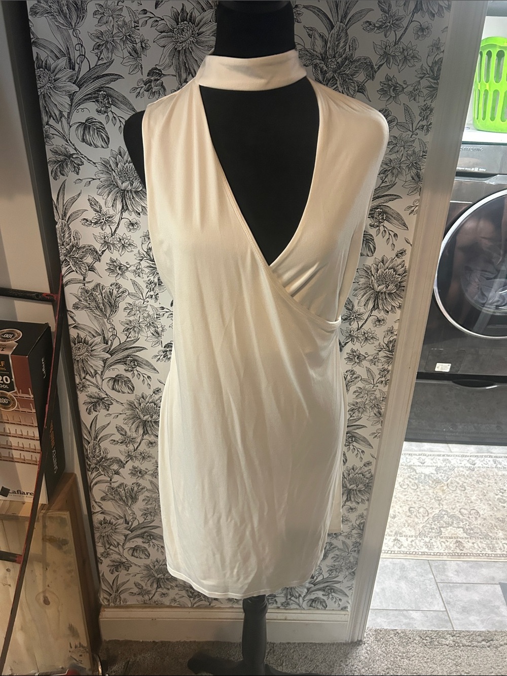 Express Cream Halter Wrap Mini Dress